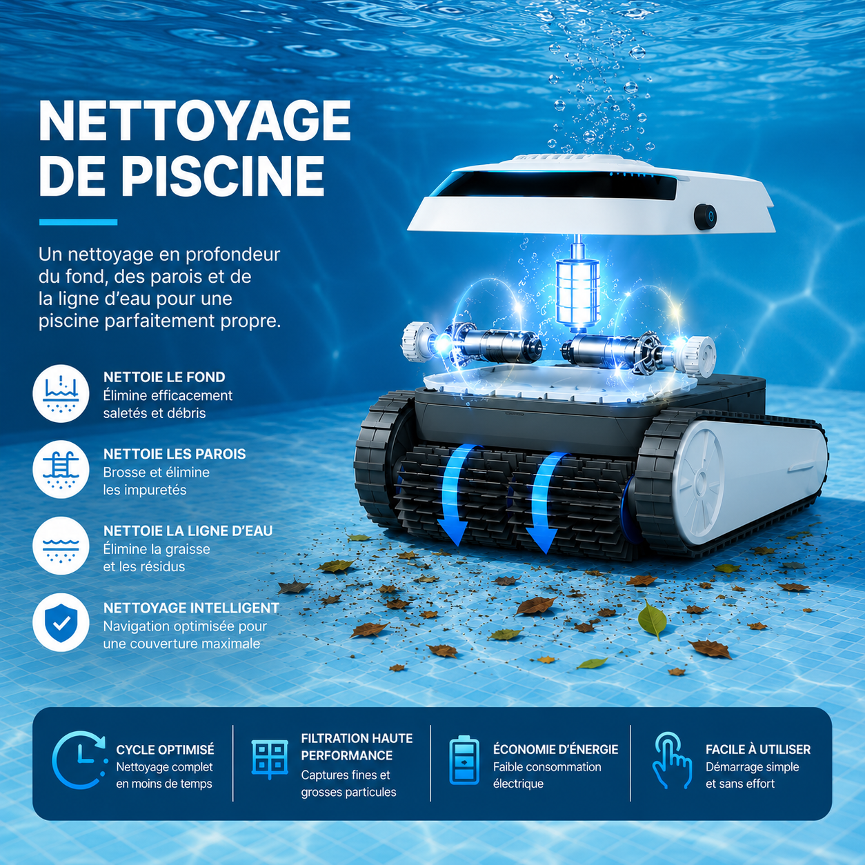 Robot aspirateur piscine sans fil – Nettoyage complet du bassin