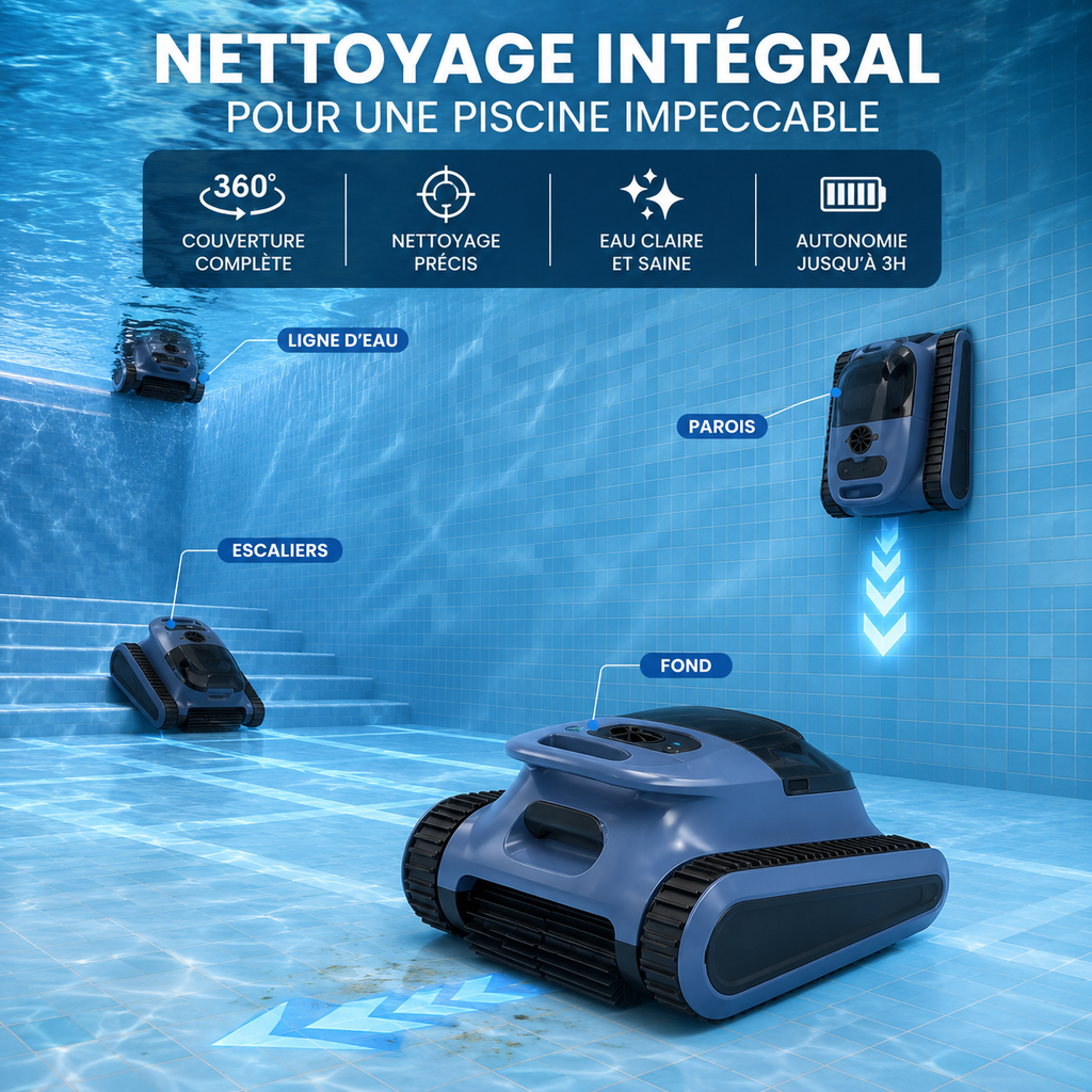 Robot de piscine sans fil – Nettoyage automatique du fond et des parois