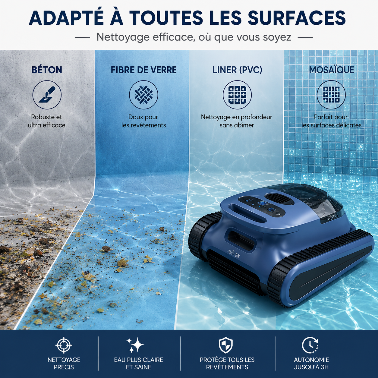Robot de piscine sans fil – Nettoyage automatique du fond et des parois