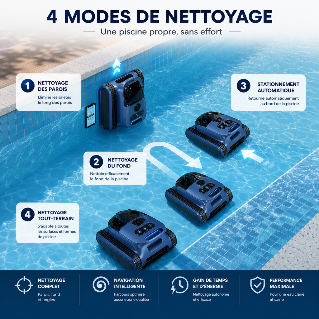 Robot de piscine sans fil – Nettoyage automatique du fond et des parois