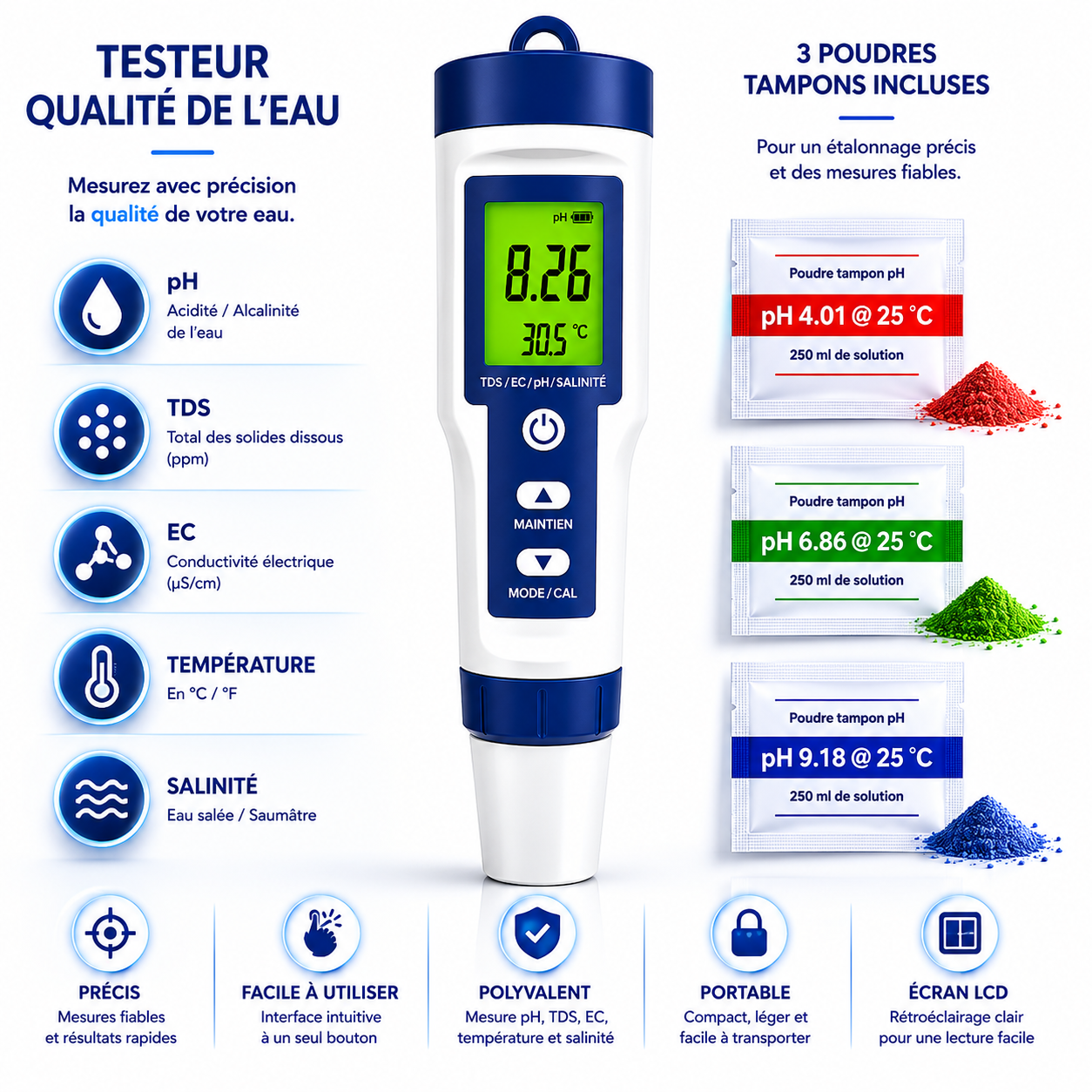 Testeur de qualité de l’eau 10 en Testeur digital 10-en-1