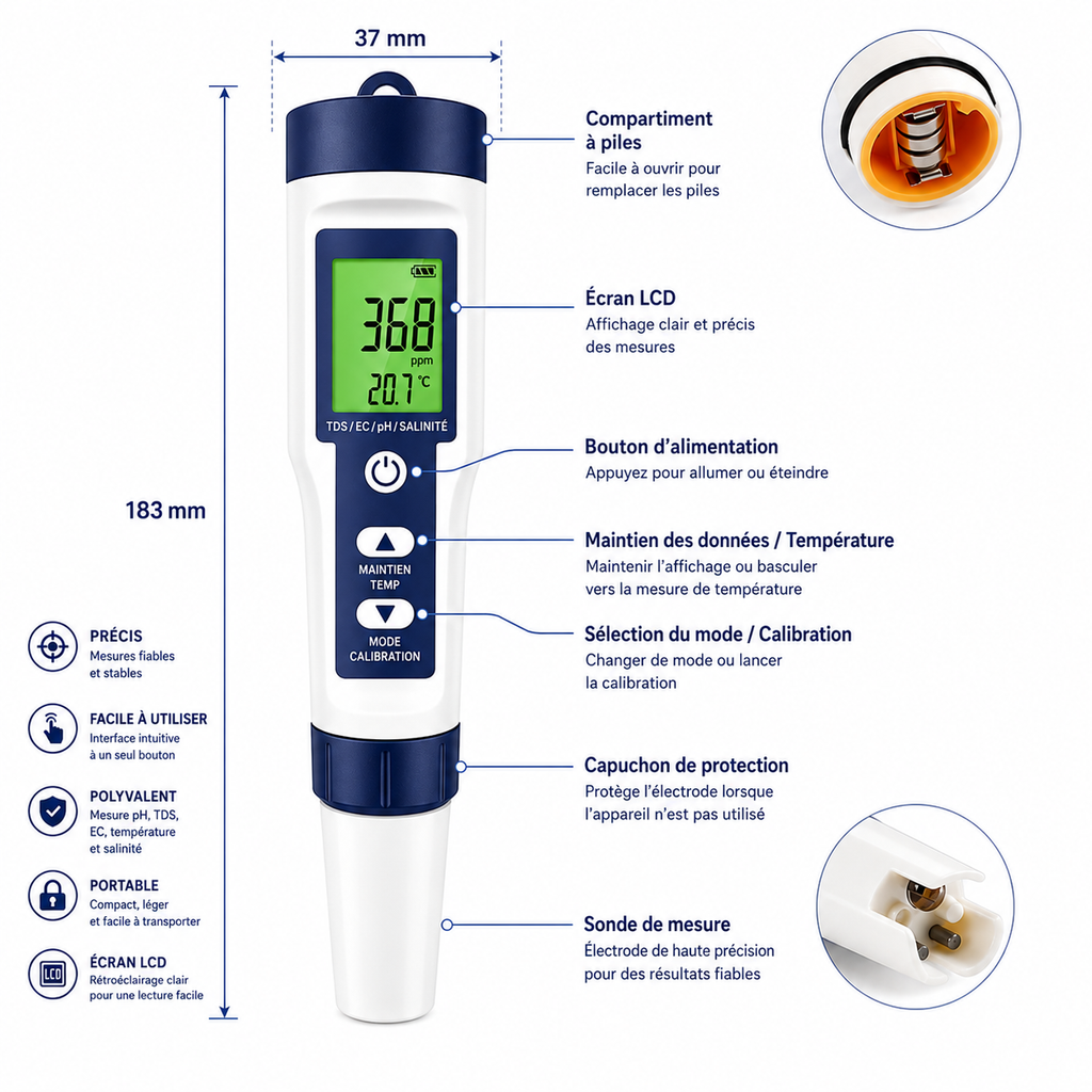 Testeur de qualité de l’eau 10 en Testeur digital 10-en-1