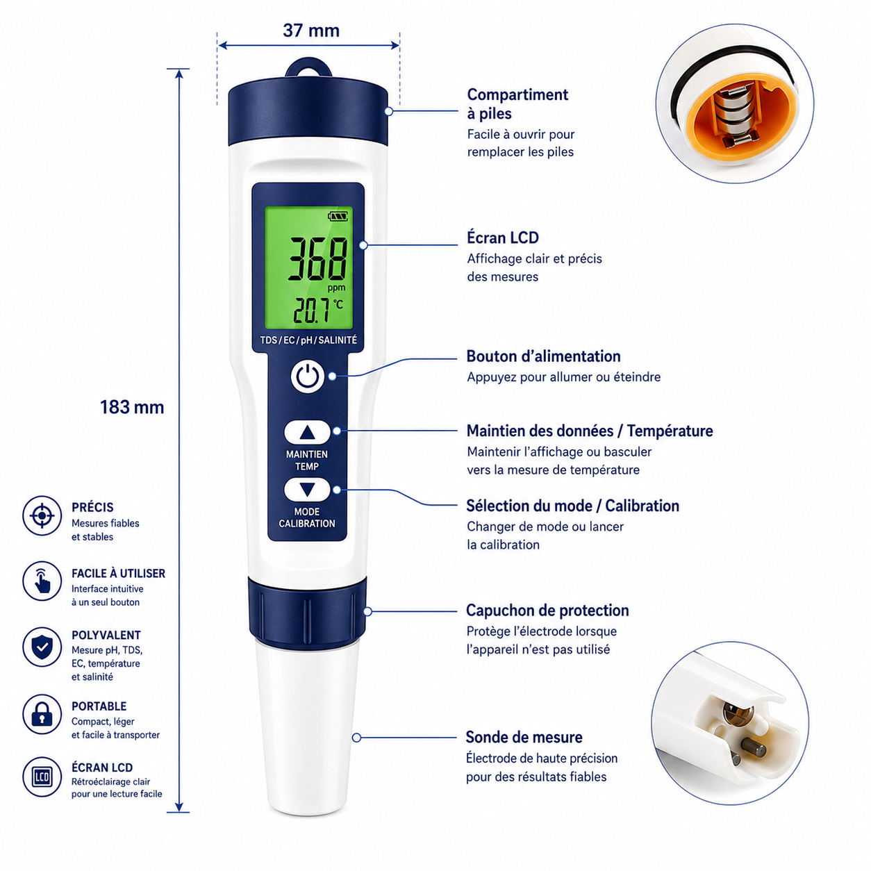 Testeur de qualité de l’eau 10 en Testeur digital 10-en-1