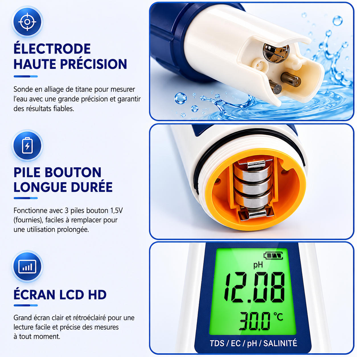 Testeur de qualité de l’eau 10 en Testeur digital 10-en-1