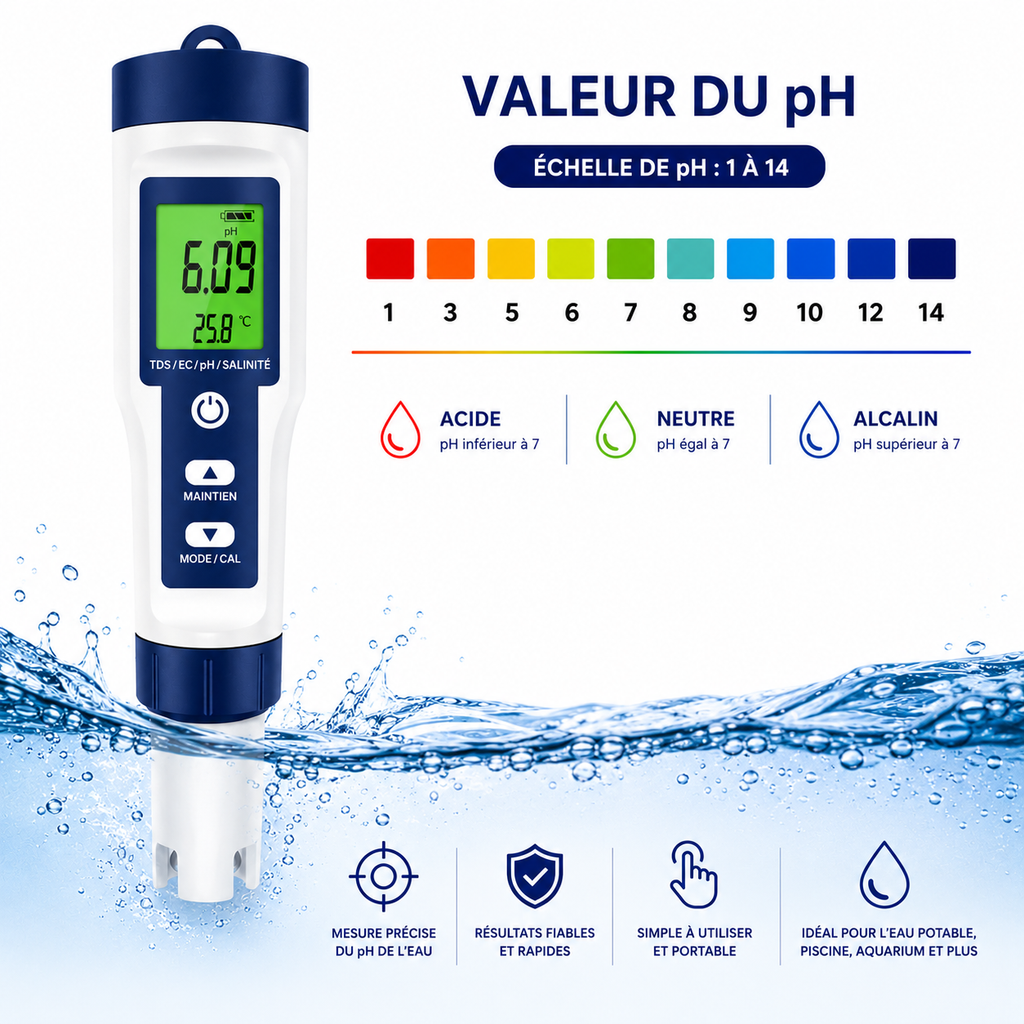 Testeur de qualité de l’eau 10 en Testeur digital 10-en-1