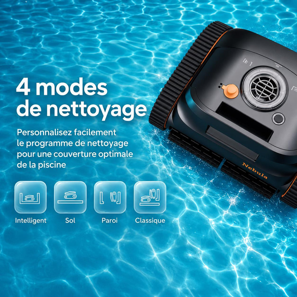 Robot aspirateur piscine sans fil – Fond, parois et ligne d’eau