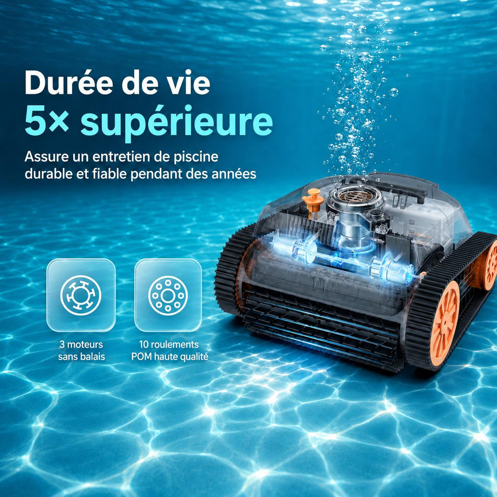 Robot aspirateur piscine sans fil – Fond, parois et ligne d’eau